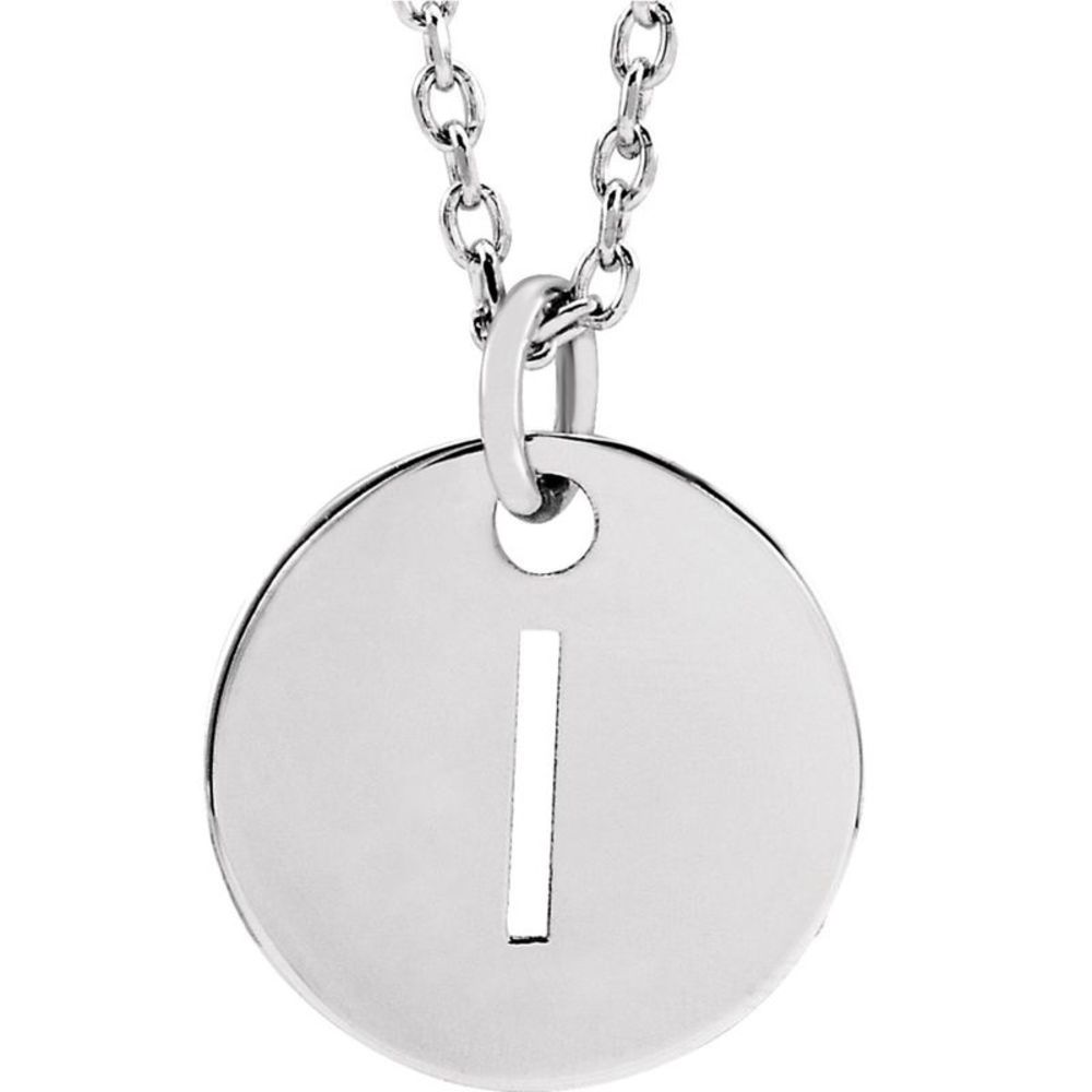 Sterling Silver Initial I, Small 10mm Pierced Disc Necklace, 16-18 In.